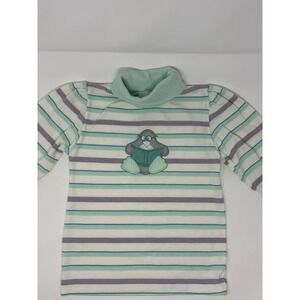 Kids Striped Turtleneck Long Sleeve Shirt Bear Book Aplique Green Gray White 5T